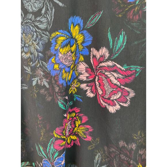 CAbi Olivia Women's S Blue Floral Chiffon 3/4 Bell Sleeve Semi-Sheer Boho Blouse - Picture 2 of 7